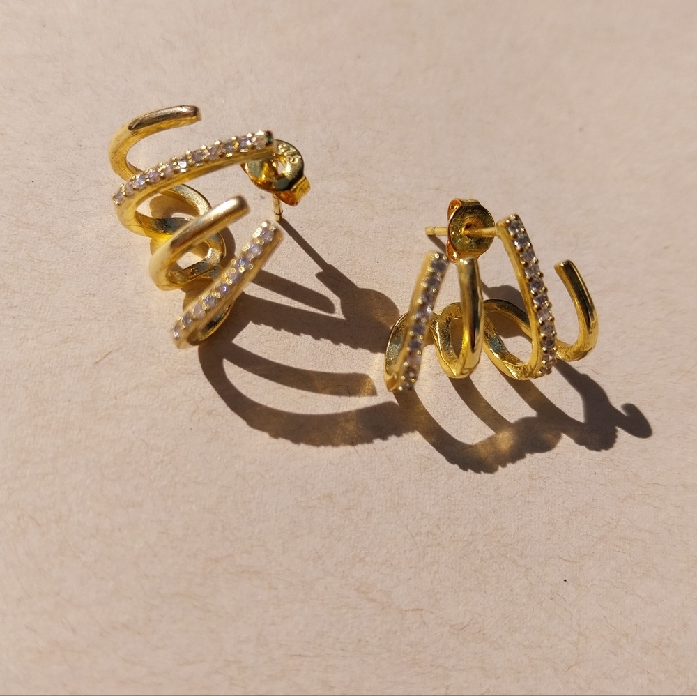 Silver Sterling Gold Spiral Earrings